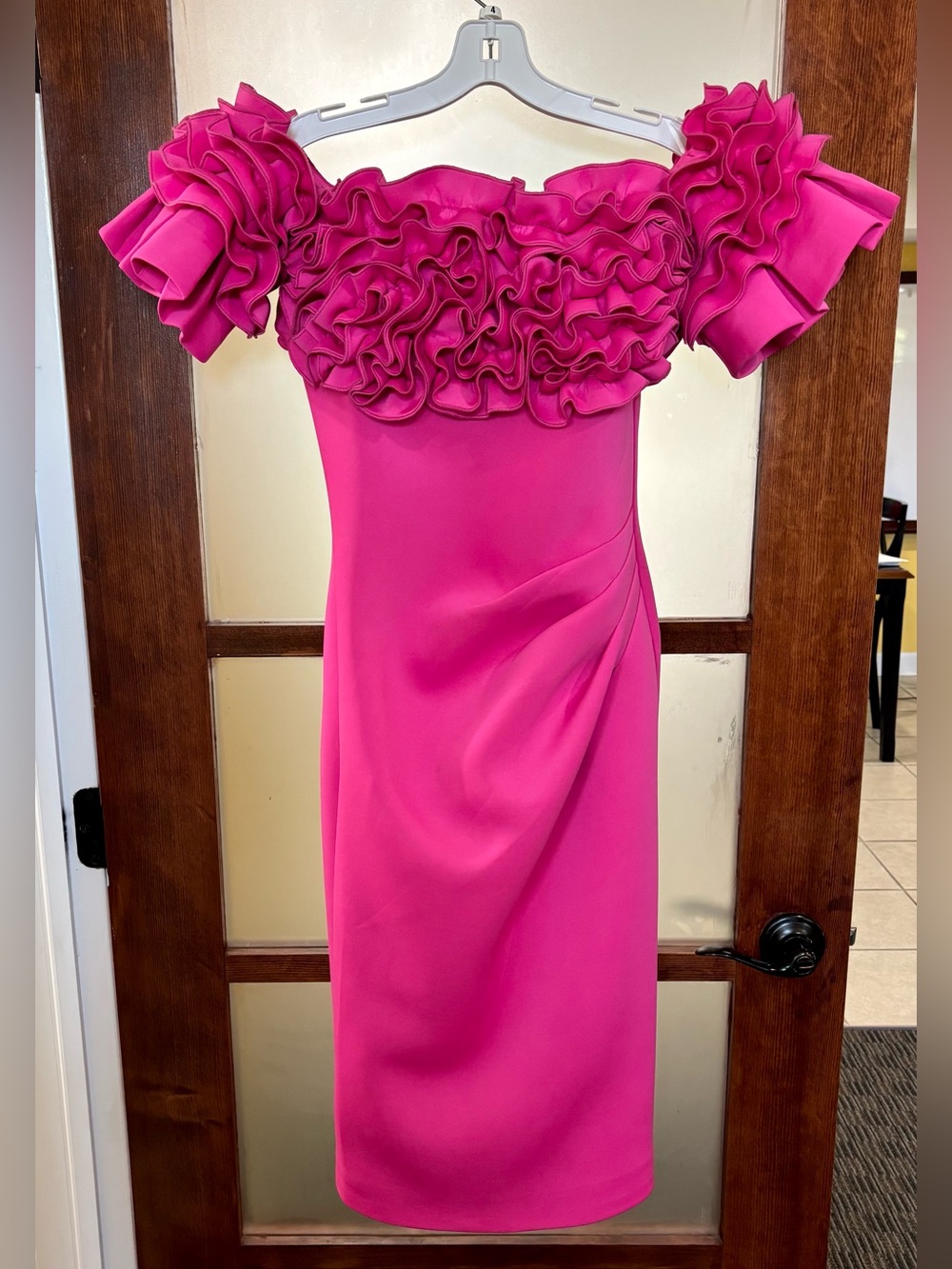 Jovani Hot Pink Ruffle Cocktail Dress - Picture 2 of 4